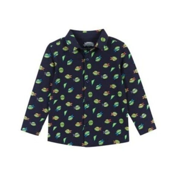 NEW! Andy & Evan Ninja Turtles Stretch Cotton Button Down Shirt Size 8 - Picture 1 of 6